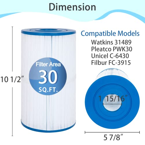 Future Way PWK30 Hot Tub Filters Compatible with Watkins 31489, Pleatco PWK30, Unicel C-6430, Filbur FC-3915 Hot Springs Spa Filters, 30 sq.ft, 2-Pack