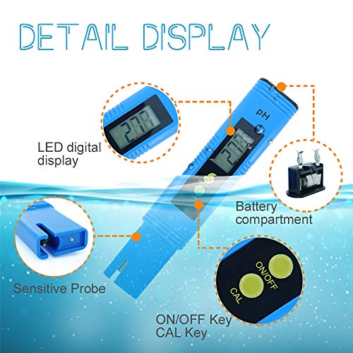 PH Meter, Tinpec PH Tester 0.01High Accuracy EC Digital PH Tester Pen with 0-14 PH Measurement RangeATC Buffer Powder for Drinking Pool Aquarium Water