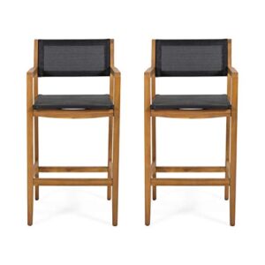 christopher knight home calista acacia wood barstools with outdoor mesh (set of 2), teak and black