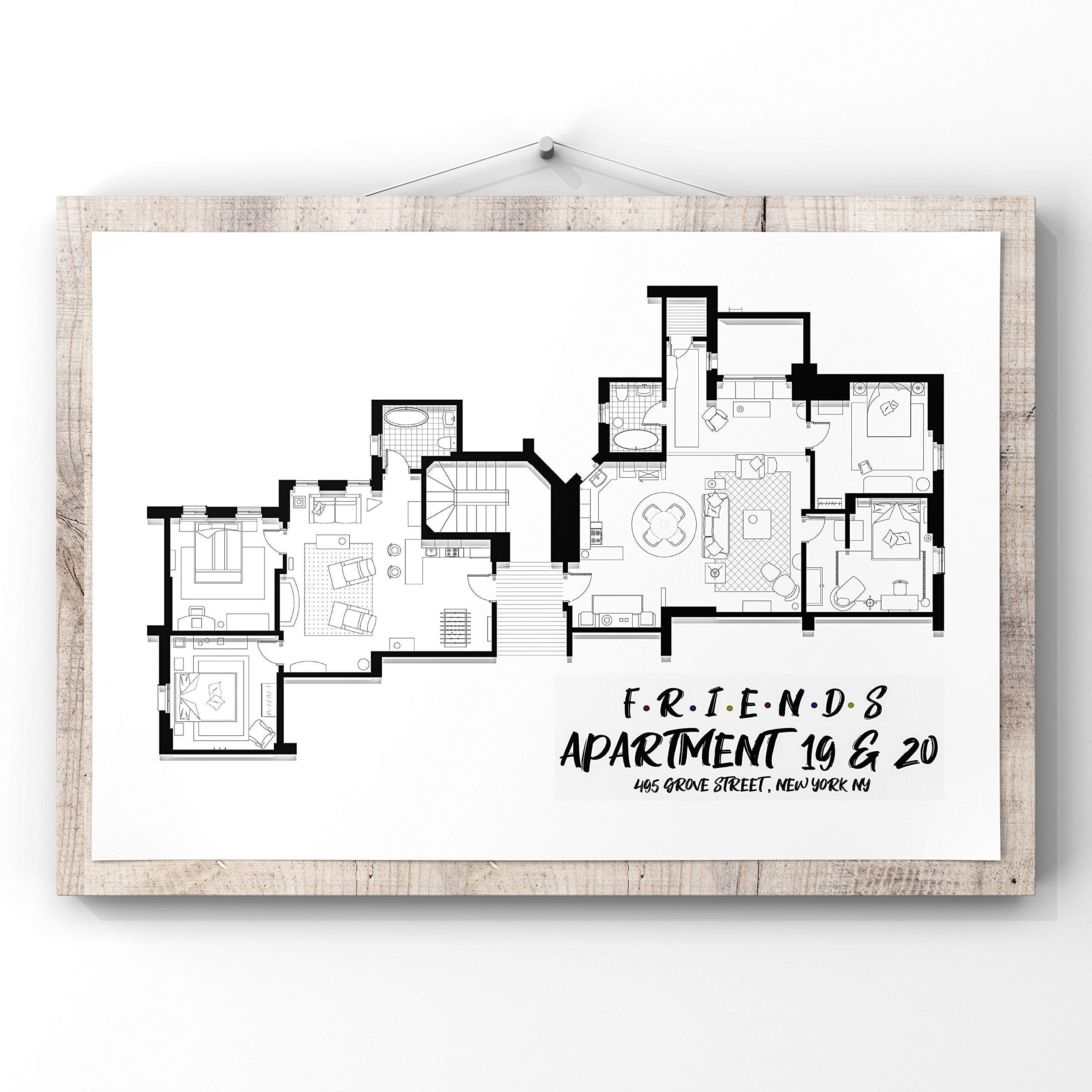 Friends TV Show Apartment Floor Plan- Friends TV Show Layout- Wall decor floor plan-Apartment of Joey,Chandler,Monica and Rachel