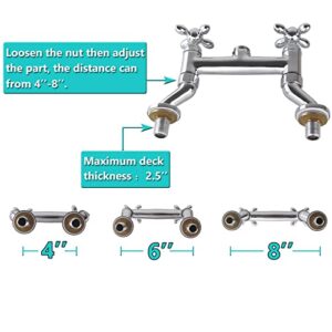 YooGyy Commercial Pre-Rinse Sprayer Faucet 4 to 8 Inch Adjustable Center Deck Mount 36’’ Height, Dual Hole Dual Handles with High Pressure Pull Down Spray Valve and 12’’ Add on Spout