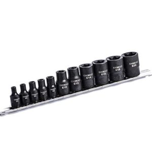 eHomeA2Z 11 Pc E-Torx Female Star Socket Set CR-V Steel E4 - E20 Drop Forged Black Phosphate Finish (Black Phosphate)