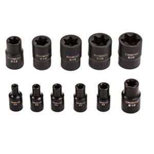 eHomeA2Z 11 Pc E-Torx Female Star Socket Set CR-V Steel E4 - E20 Drop Forged Black Phosphate Finish (Black Phosphate)