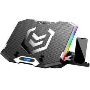 ice coorel gaming laptop cooling pad 15-17.3 inch with 6 cooling fans, cooling stand with 6 height adjustable, laptop cooler with rgb light, lcd screen, 2 usb ports, phone stand