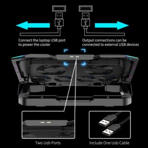 ICE COOREL Gaming Laptop Cooling Pad 15-17.3 Inch with 6 Cooling Fans, Cooling Stand with 6 Height Adjustable, Laptop Cooler with RGB Light, LCD Screen, 2 USB Ports, Phone Stand