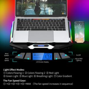 ICE COOREL Gaming Laptop Cooling Pad 15-17.3 Inch with 6 Cooling Fans, Cooling Stand with 6 Height Adjustable, Laptop Cooler with RGB Light, LCD Screen, 2 USB Ports, Phone Stand