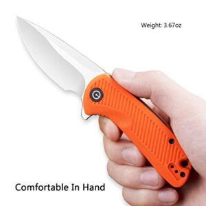 CIVIVI Durus Folding Pocket Knife –Everyday Carry Folder Knife with Satin D2 Blade G10 Handle, 3 Inch Flipper Knife with Liner Lock ,Ball Bearing Pivot, Reversible Clip C906C (Orange)