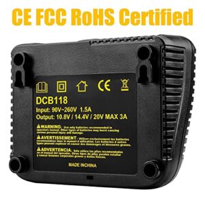 ANTRobut Replacement Fast Battery Charger DCB118 for Dewalt 20V MAX Battery Charger for Dewalt Battery DCB205 DCB204 DCB206 DCB200 DCB201 DCB203 Replace DCB107 DCB112 DCB115 DCB105