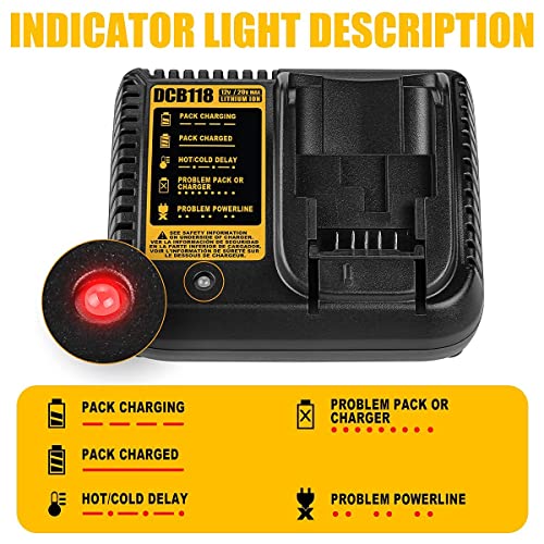 ANTRobut Replacement Fast Battery Charger DCB118 for Dewalt 20V MAX Battery Charger for Dewalt Battery DCB205 DCB204 DCB206 DCB200 DCB201 DCB203 Replace DCB107 DCB112 DCB115 DCB105