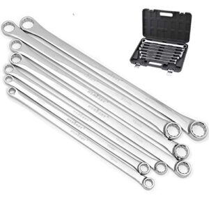 horusdy 7-piece extra long double box end wrench set, cr-v, less effort aviation wrench metric 10mm - 24mm