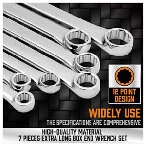 HORUSDY 7-Piece Extra Long Double Box End Wrench Set, CR-V, Less Effort Aviation Wrench Metric 10mm - 24mm