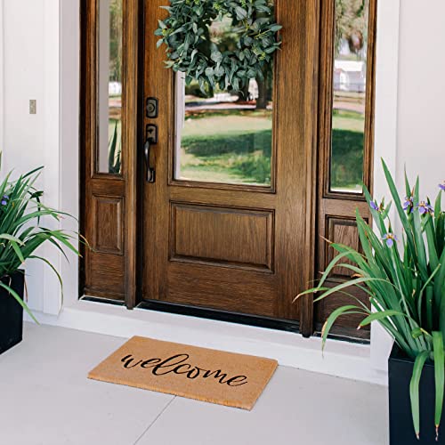 THEODORE MAGNUS Natural Coir Doormat with Non-Slip Backing - 17 x 30 - Outdoor/Indoor - Welcome Mats - Welcome - COIR-1730-15-122