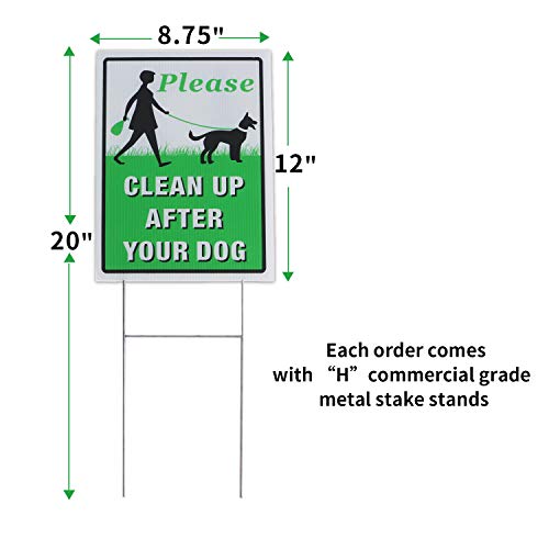 Please Clean Up After Your Dog 2 Pack, 12" x 9" Yard Sign with Metal Wire H-Stakes Included, No Pooping Dog Lawn Signs Double Sided