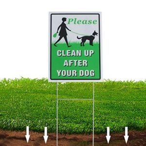 Please Clean Up After Your Dog 2 Pack, 12" x 9" Yard Sign with Metal Wire H-Stakes Included, No Pooping Dog Lawn Signs Double Sided