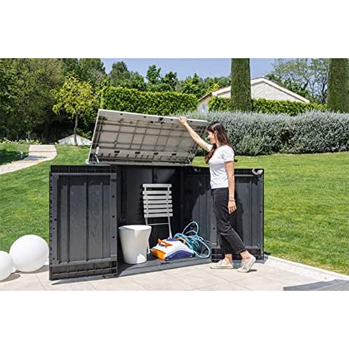 Toomax Stora Way All Weather Outdoor Extra Large Horizontal Storage Shed Cabinet for Garden Tools, and Yard Equipment, Taupe Gray and Anthracite