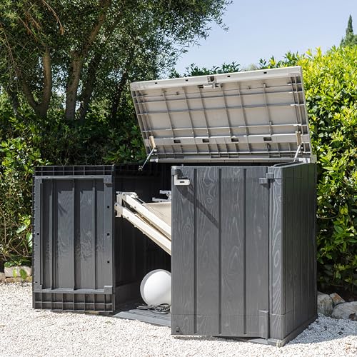 Toomax Stora Way All Weather Outdoor Extra Large Horizontal Storage Shed Cabinet for Garden Tools, and Yard Equipment, Taupe Gray and Anthracite