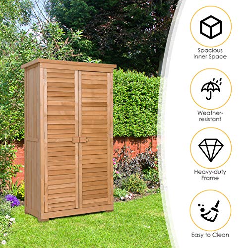 Safstar Outdoor Storage Shed, Wooden Tool Storage Shed w/ Detachable Shelves & Pitch Roof & Shutter Vents, Garden Storage Cabinet for Backyard Patio Deck Porch, 34.5”L x 18.5”W x 63”H, Natural