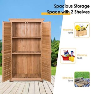 Safstar Outdoor Storage Shed, Wooden Tool Storage Shed w/ Detachable Shelves & Pitch Roof & Shutter Vents, Garden Storage Cabinet for Backyard Patio Deck Porch, 34.5”L x 18.5”W x 63”H, Natural