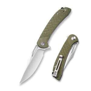 civivi dogma pocket knife for edc, satin d2 blade, g10 handle, liner lock, ball bearings pivot,flipper opening utility knife with reversible deep carry pocket clip c2005a (od green)