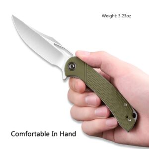 CIVIVI Dogma Pocket knife for EDC, Satin D2 Blade, G10 Handle, Liner Lock, Ball Bearings Pivot,Flipper Opening Utility Knife with Reversible Deep Carry Pocket Clip C2005A (OD Green)