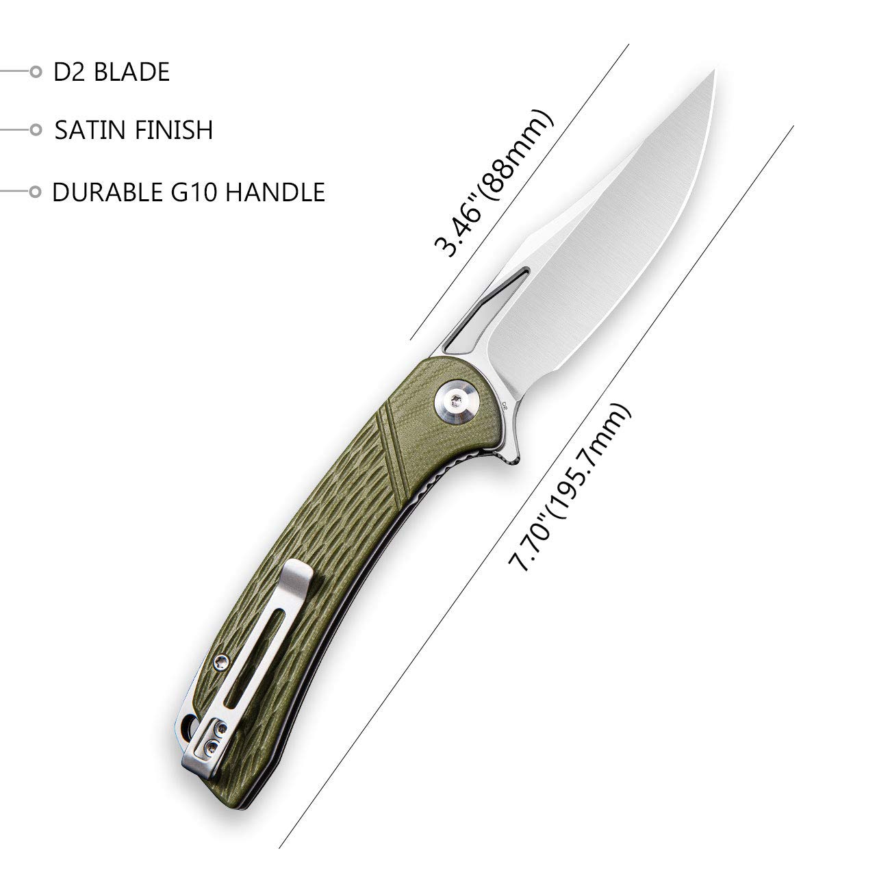 CIVIVI Dogma Pocket knife for EDC, Satin D2 Blade, G10 Handle, Liner Lock, Ball Bearings Pivot,Flipper Opening Utility Knife with Reversible Deep Carry Pocket Clip C2005A (OD Green)