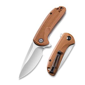 civivi durus folding pocket knife –everyday carry folder knife with satin d2 blade g10 handle, 3 inch flipper knife with liner lock,ball bearing pivot, reversible clip c906b (brown)