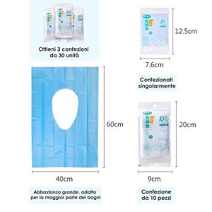 Disposable Toilet Seat Covers - 30 Counts Waterproof Individually Wrapped Portable Travel Toilet Seat Covers for Adults Kids Toddler Potty Training Public Toilet, Lengthened Size 16x24 Inch, 3 Packs