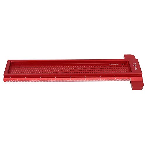 Woodworking Ruler,TS-8 Woodworking Hole Ruler Aluminum T-Shaped Measuring Tool Mini Scriber for Hardware(Red)