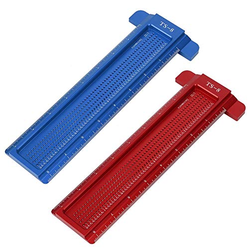 Woodworking Ruler,TS-8 Woodworking Hole Ruler Aluminum T-Shaped Measuring Tool Mini Scriber for Hardware(Red)