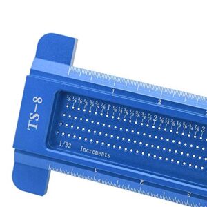 Woodworking Ruler,TS-8 Woodworking Hole Ruler Aluminum T-Shaped Measuring Tool Mini Scriber for Hardware(Red)