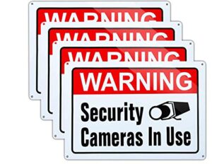 video surveillance in use sign,warning security cameras in use sign,large 10x14 inch aluminum uv ink printed for house and business (4-pack)…