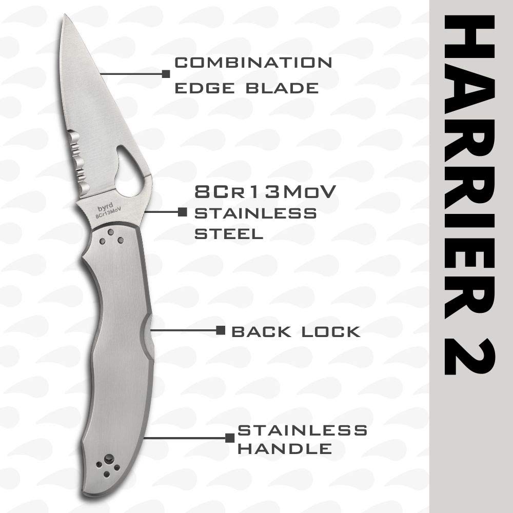 Spyderco Harrier 2 Knife with 3.39" 8Cr13MoV Steel Blade and Durable Stainless Steel Handle - CombinationEdge - BY01PS2