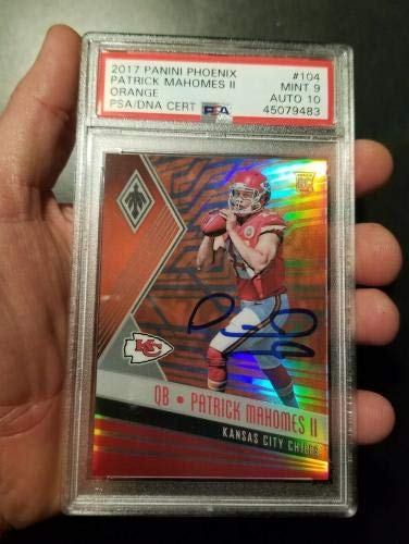 Patrick Mahomes 2017 Panini Phoenix Orange RC PSA MINT 9 AUTO 10 1/1 MVP - Football Slabbed Autographed Rookie Cards