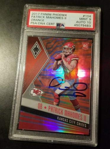 Patrick Mahomes 2017 Panini Phoenix Orange RC PSA MINT 9 AUTO 10 1/1 MVP - Football Slabbed Autographed Rookie Cards