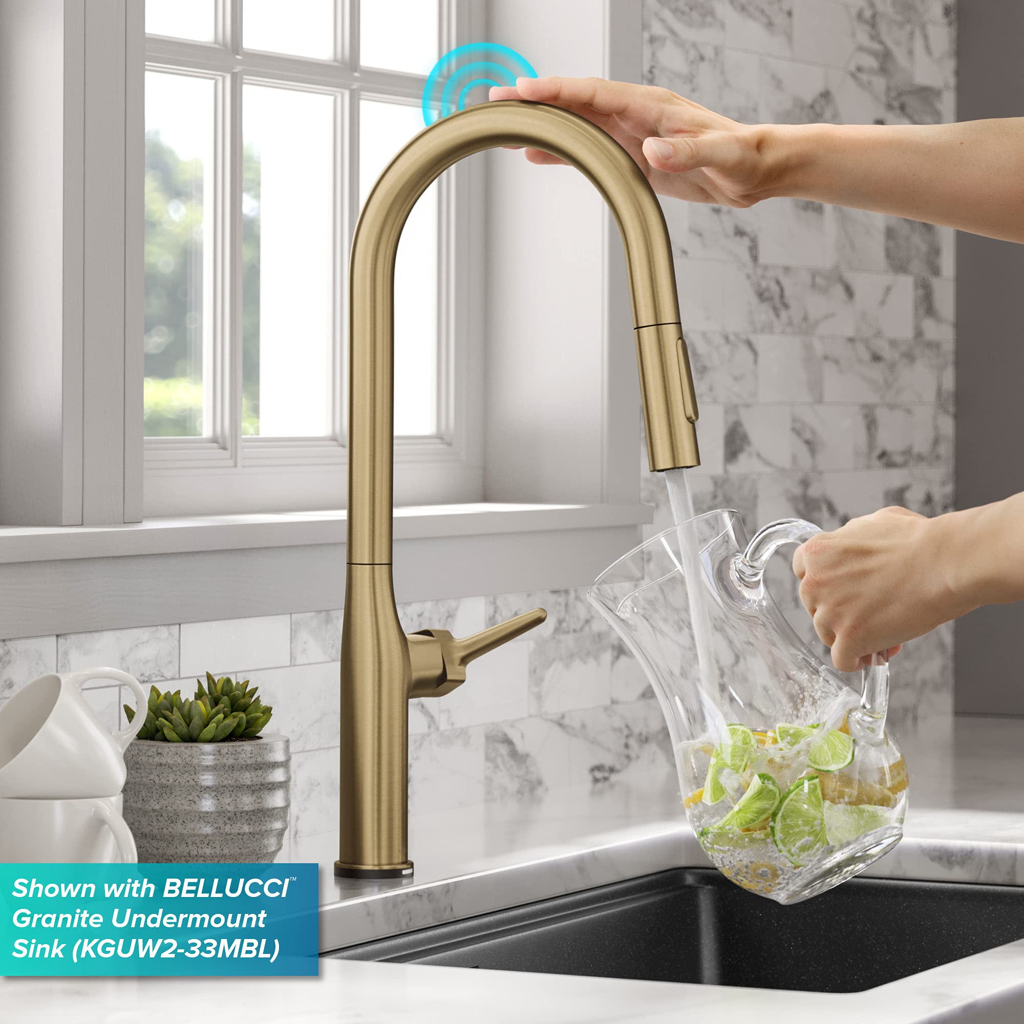Kraus KTF-3101BG Oletto Contemporary Single-Handle Touch Kitchen Sink Faucet with Pull Down Sprayer, 19 7/8 Inch, Brushed Gold