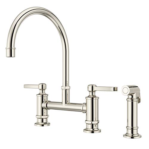 Pfister LG31-TDD Port Haven Kitchen Bridge Faucet with Side Sprayer, Polished Nickel