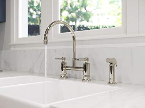 Pfister LG31-TDD Port Haven Kitchen Bridge Faucet with Side Sprayer, Polished Nickel