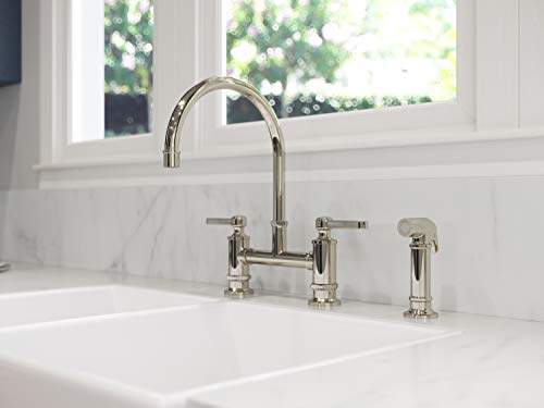 Pfister LG31-TDD Port Haven Kitchen Bridge Faucet with Side Sprayer, Polished Nickel