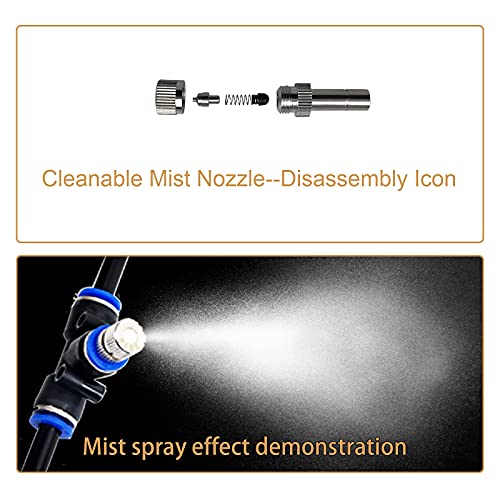 Misting Cooling System,10 Stainless Steel Mist Nozzles 10 Connector Outdoor Cool Mister for Patio Garden Umbrellas Greenhouse Fan Trampoline Waterpark, 1/4" Misting Hose NOT Included