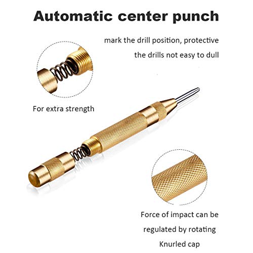 Trepot 5PCS HSS Titanium Step Drill Bit Set & Automatic Center Punch, High Speed Steel Drill Bits, Double Cutting Blades Design, 50 Sizes with Aluminum Case, Short Length Drill Bits Set