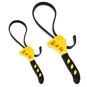 trepot 2 pcs universal rubber strap wrench,oil filter adjustable wrench set,jar opener pipe multifunctional wrench tools for mechanics plumber.