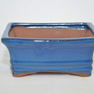 Bonsai Ceramic Pot 6" Blue Color, Rectangle Shape with draining Holes.