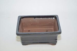 bonsai ceramic pot 6" rectangle shape, black pot with draining holes.
