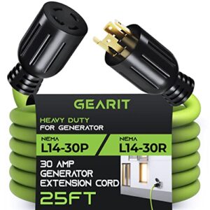 GearIT 30-Amp Generator Extension Cord (25 Feet) 4-Prong 120/250-Volt 7500W, NEMA L14-30P/L L14-30R, 10 Gauge SJTW Locking Power Cord for Manual Transfer Switch, Portable Generators, Power Outage 25ft