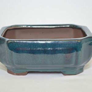 Bonsai Ceramic Pot 6" Teal Color, Hexagon Shape with draining Holes.