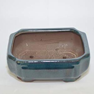 Bonsai Ceramic Pot 6" Teal Color, Hexagon Shape with draining Holes.