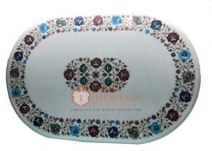 marble dining side table top carnelian lapis multi floral inlay gift decor |16"x24" inches