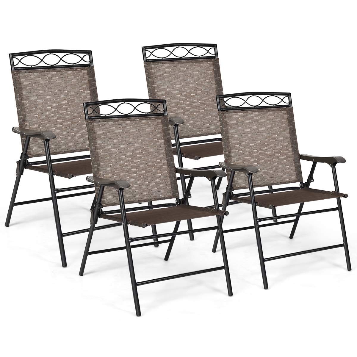 Giantex Set of 4 Patio Folding dining chairs for Camping, Beach, Backyard, Deck Portable w/Armrest and Metal Frame, 4-Pack (Brown)