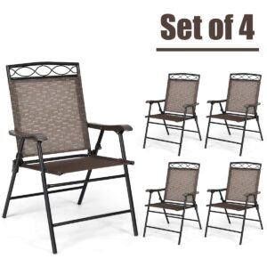 Giantex Set of 4 Patio Folding dining chairs for Camping, Beach, Backyard, Deck Portable w/Armrest and Metal Frame, 4-Pack (Brown)