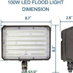 2Pack Dusk to Dawn Outdoor 100W LED Flood Light with Knuckle (Plate Included), 14000LM 1000W Equiv., 100-277V 5000K, ETL Commercial Waterproof LED Floodlight Fixture, Security Lighting for Parking Lot